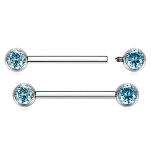 AROWRO Nipple Piercing Jewelry Nipple Rings Titanium Nipple Rings Implant Grade Hypoallergenic 14G Internally Threaded Straight Barbells with Cubic Zirconia Opal Gold Silver Rose Gold Black 12mm 14mm 16mm 18mm 20mm - color: Silver+Clear Blue CZ