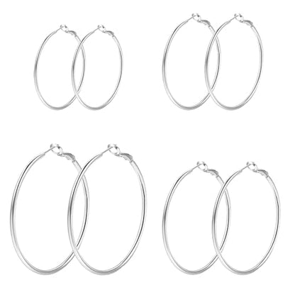 4 Pairs Silver Hoop Earrings for Women 30/40/50/60mm | Hypoallergenic, Stainless Steel, Big Thin Lightweight, Dangle Set - color: 4 Pairs Silver-30/40/50/60mm