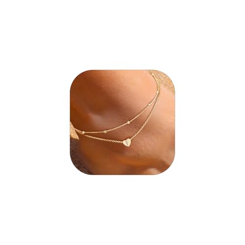 ChicSilver Sterling Silver Anklets for Women 925 Ankle Bracelets for Women Layered Heart Anklet With Beaded Anklets for Women - style: 06.F