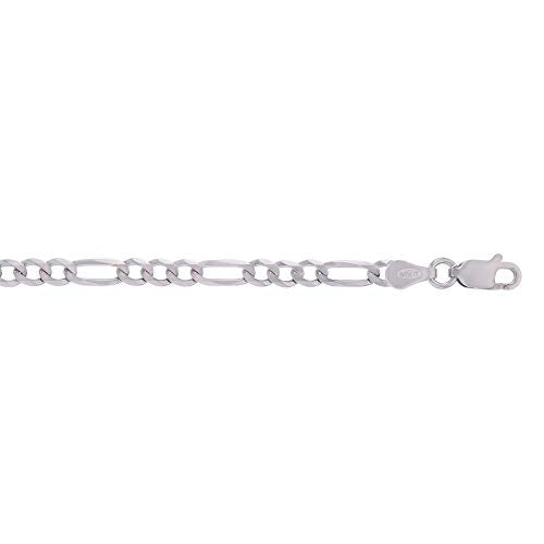 14K Gold or Rhodium Plated Silver Figaro Chain For Men | 1mm-13mm Thick | Solid 925 Figaro Italian Necklaces For Men - style: 3.50MM- White