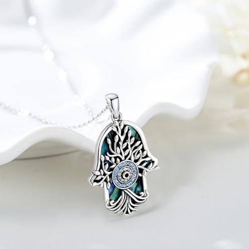 Hamsa Necklace 925 Sterling Silver Evil Eye/Lotus Flower/Star of David/Chai/Yin Yang Hamsa Hand Pendant Jewelry Hand of Fatima Gifts for Women - style: Evil Eye Hamsa