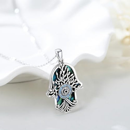 Hamsa Necklace 925 Sterling Silver Evil Eye/Lotus Flower/Star of David/Chai/Yin Yang Hamsa Hand Pendant Jewelry Hand of Fatima Gifts for Women - style: Evil Eye Hamsa