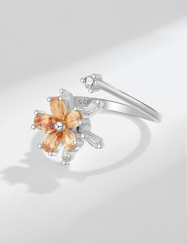 Anxiety Rings for Women – Adjustable Flower Spinner Ring, Daisy & Sunflower Fidget Ring, Gold Plated Calming Jewelry - style: Style 02 Pair