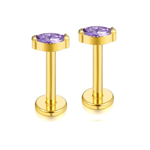 BelezaDosas G23 Titanium Labret Studs 16G Threadless Push-in Press Fit Lip Cluster Tragus Helix Lobe Conch Rook Medusa Cartilage Monroe Earring Push Back Piercing Jewelry - color: 16g8mm eye gd pl