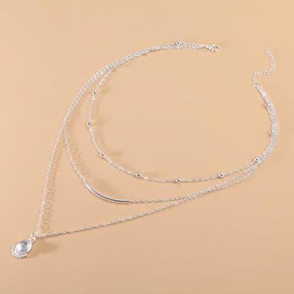 HUASAI Boho Necklaces for Women Dainty Layered Choker Necklace Bohemian Turquoise Necklace Statement Jewelry Western Cowgirl Country Concert Outfits Accessories - color: C Silver Layered Beaded Moonstone Necklace