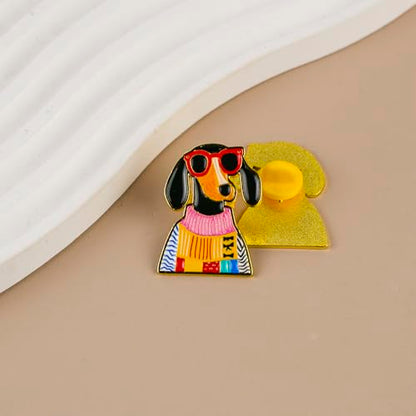 Cute Dachshund in Sweater With Sunglasses Enamel Pin For Wienie Mom, Kawaii Wiener Dog Lover Pin Brooch, Cool Dachshund Sweater Brooch Badge, Doxie Dog Mom Gift, Cute Sausage Puppy Lapel Badges For Animal Lover Pet Owner, Cozy Wiener Puppy Accessory