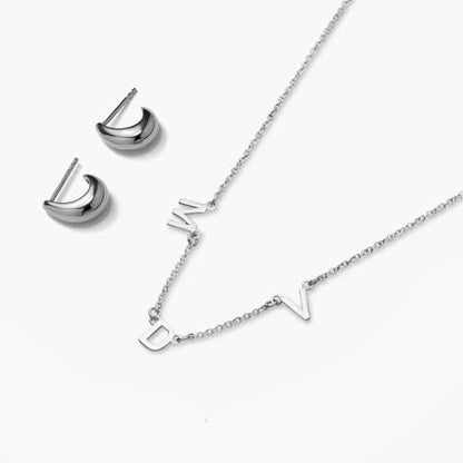 OAK & LUNA Inez Initial Necklace - Gold Plated & Sterling Silver — A-Z Letter Pendant on 15″ + 2″ Adjustable Cable Chain - color: 925 Sterling Silver, style: Letter M