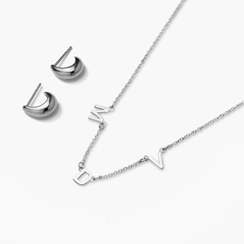 OAK & LUNA Inez Initial Necklace - Gold Plated & Sterling Silver — A-Z Letter Pendant on 15″ + 2″ Adjustable Cable Chain - color: 925 Sterling Silver, style: Letter L