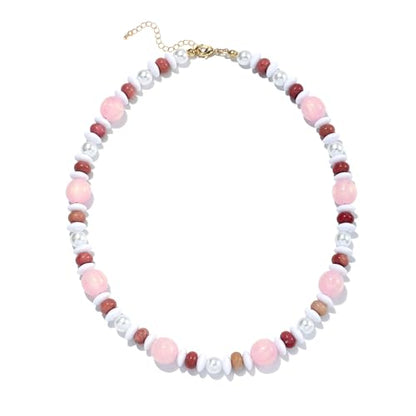 RISHEGAE Chunky Beaded Necklace for Women Boho Resin Beaded Choker Necklace Adjustable Surfer Beach Strand Necklaces Gold Handmade Acrylic Beads Jewelry Gift for Women - color: Style 3pink white