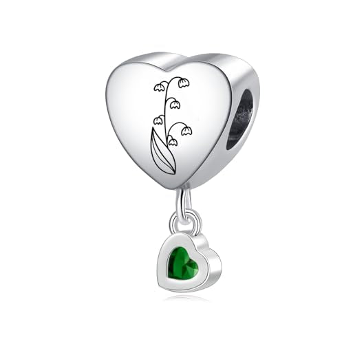 Birth Flower Heart Charm 12 Birthstone Bead for European Bracelet Necklace - style: May