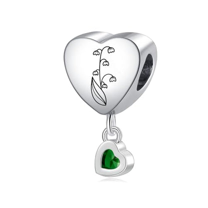 Birth Flower Heart Charm 12 Birthstone Bead for European Bracelet Necklace - style: May