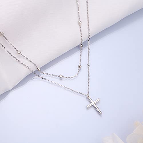 Yearace Choker Necklaces for Women S925 Sterling Silver Sideways Cross/Butterfly/Handcuffs/Infinity Interlocking/Chakra Choker Necklace Dainty Sideways Cross Necklace Jewelry Gift - style: Layered Cross 15.5+13+3''