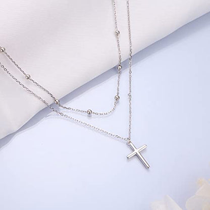 Yearace Choker Necklaces for Women S925 Sterling Silver Sideways Cross/Butterfly/Handcuffs/Infinity Interlocking/Chakra Choker Necklace Dainty Sideways Cross Necklace Jewelry Gift - style: Layered Cross 15.5+13+3''