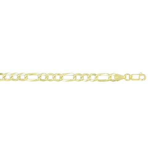 14K Gold or Rhodium Plated Silver Figaro Diamond Cut Pave Chain For Men | 1mm-13mm Thick | Solid 925 Figaro Italian Necklaces For Men - style: 5.50MM- Yellow