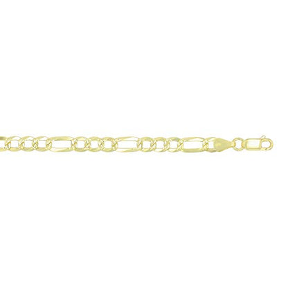 14K Gold or Rhodium Plated Silver Figaro Diamond Cut Pave Chain For Men | 1mm-13mm Thick | Solid 925 Figaro Italian Necklaces For Men - style: 5.50MM- Yellow