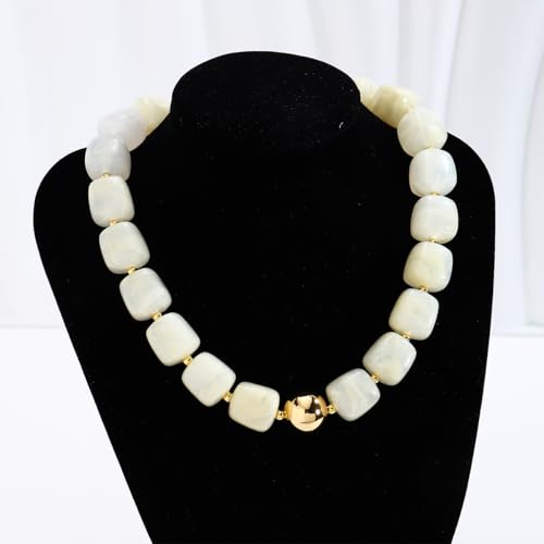 Chunky Colorful Beaded Choker Necklace for Women, Summer Beach Statement Resin Beads Necklace, Trendy Womens Summer Beach Jewelry Birthday Gifts for Vacation Holiday - color: Square White Bead
