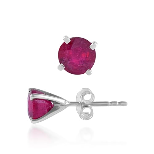5 MM Natural Gemstone 925 Sterling Silver Hypoallergenic Studs Earrings Jewelry for Women Dainty Trendy Antiqued Silver Birthstone Earrings Jewelry Gifts for Women and Her - color: 6MM Ruby