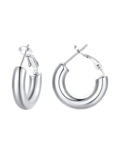 FindChic Hoop Earrings for Women, Silver/Black/14K Gold Plated Hypoallergenic Hollow Round Tube Loop Earrings, 20mm/30mm/40mm/60mm/80mm Chunky Hoops with Custom Name Options & Gift Box - color: b.Silver, size: 20MM