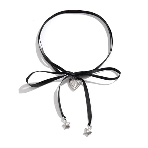 Pearl Ribbon Bow Choker Necklaces Y2k Coquette Necklace for Women - color: Black2