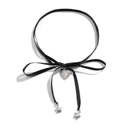 Pearl Ribbon Bow Choker Necklaces Y2k Coquette Necklace for Women - color: Black2