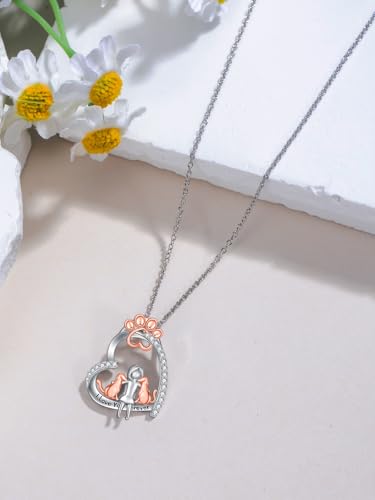 925 Sterling Silver Animal Necklace Heart Shape Dog/Rabbit/Cat Pendant Necklace for Women Animal Memorial Charm Jewelry Mother's Day Christmas Gifts - color: Dog and Women