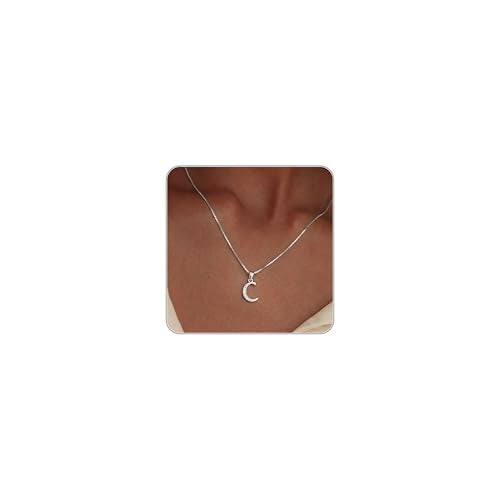 Initial Necklace for Women, 14K Gold Silver Plated Box Chain Letter Pendant, Trendy Name Necklace, Dainty Personalized Charm Jewelry Gift for Her - color: Silver, style: C