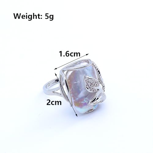 GIGB PBDK Gold Plated Baroque Pearl Ring for Women Fashion Chunky Irregular Pearl Knuckle Statement Ring Minimalist Promise Ring Bridal Wedding Charm Jewelry - color: Silver2