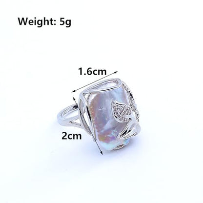 GIGB PBDK Gold Plated Baroque Pearl Ring for Women Fashion Chunky Irregular Pearl Knuckle Statement Ring Minimalist Promise Ring Bridal Wedding Charm Jewelry - color: Silver2