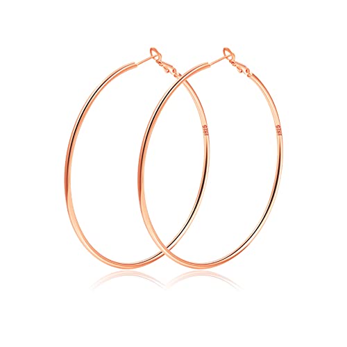 2mm Sterling Silver Big Hoop Earrings For Women - Large Hypoallergenic Circle Endless Thin Oversize Silver Hoops - color: Rose Gold,60mm