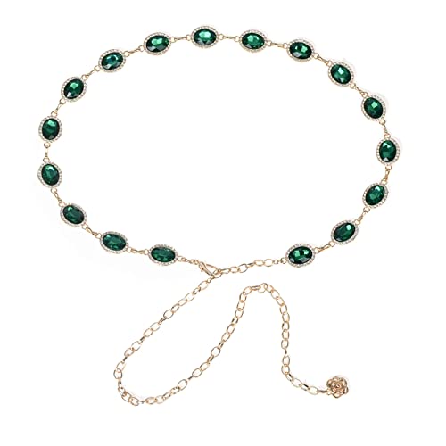 ILuvatar Green Glass Diamond Chain Belt - Metal Women's Western Style Dress Belt - color: Green-s1
