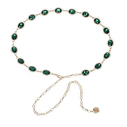 ILuvatar Green Glass Diamond Chain Belt - Metal Women's Western Style Dress Belt - color: Green-s1