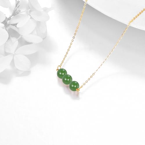 KECHO 14K Real Gold Beads Pendant Necklace Solid Yellow Gold Jewelry Anniversary Birthday Gifts for Women - color: Green Jade 3