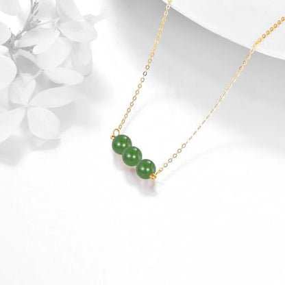 KECHO 14K Real Gold Beads Pendant Necklace Solid Yellow Gold Jewelry Anniversary Birthday Gifts for Women - color: Green Jade 3