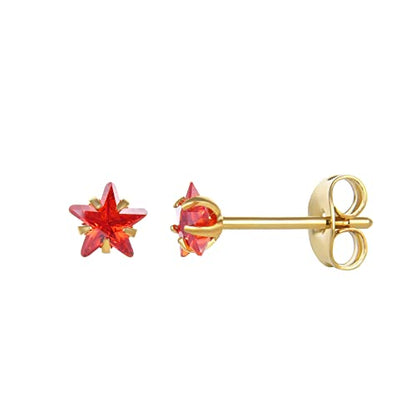 12 Pairs 18K Gold Plated Surgical Stainless Steel Stud Earrings, Star Heart Square Stud Earring for Women, Cubic Zirconia Birthstone Stud Earrings Set - color: Gold star 3mm