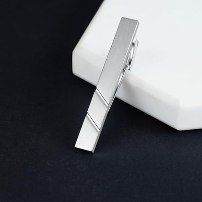 HONEY BEAR 1.97" 2.12" 2.36" Standard Tie Clip for Men Business Wedding | Classic Minimalist, Steel-Plated Copper Base, Gift-Boxed, Thickened, Rounded Corners, Easy to Slide On, No Snag or Wrinkle - style: Brushed Silver 5cm
