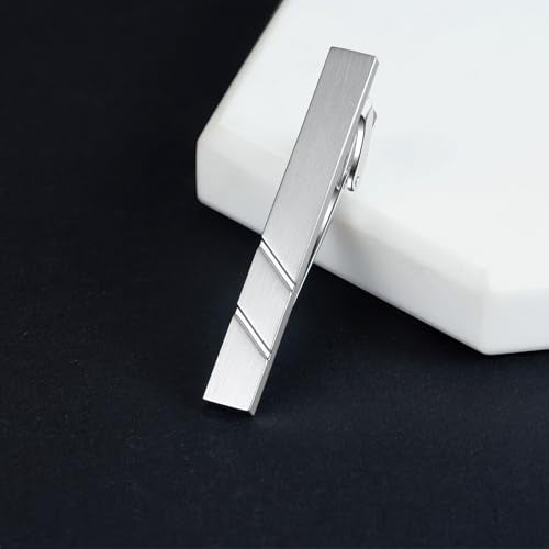 HONEY BEAR 1.97" 2.12" 2.36" Standard Tie Clip for Men Business Wedding | Classic Minimalist, Steel-Plated Copper Base, Gift-Boxed, Thickened, Rounded Corners, Easy to Slide On, No Snag or Wrinkle - style: Brushed Silver 5cm