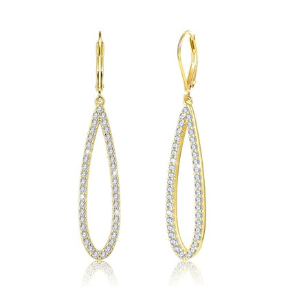 Teardrop Dangle Earrings for Women Cubic Zirconia Drop Leverback Earrings | Hypoallergenic Simulated Sparkly Teardrop Diamond Earrings Prom/Wedding/Evening Earring for Women Elegant Jewelry Gift - color: 14K Gold