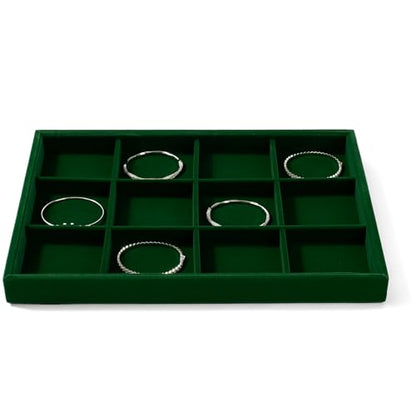 12-Grid Velvet Jewelry Tray for Bracelet & Bangle Storage Green | 12 Compartments, Stackable Design, For Home Dresser & Retail Display, Smooth Lining, Durable Construction - size: 12 Grid