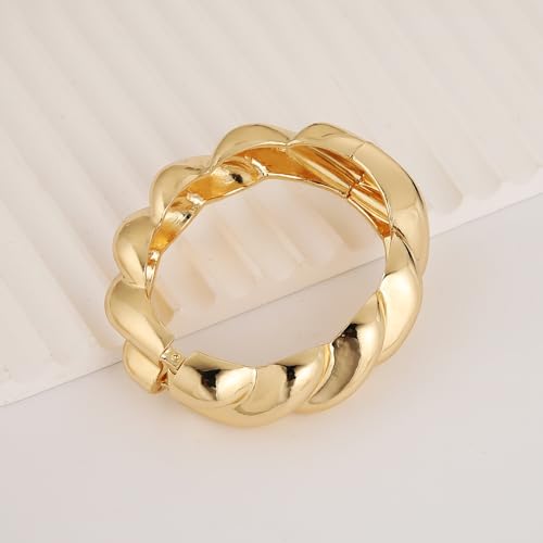 HZMAN Chunky Gold Cuff Bracelets for Women Thick Wide Bangle Bracelet Hammered Open Hinge Wrist Cuff Bracelet Jewelry Gift - color: 06.Twisted Shape Gold