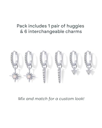 PAVOI 14K Gold Plated Mix & Match Charms Dainty Huggie Earrings for Women | Hypoallergenic Earrings with 925 Sterling Silver Posts, Huggie Hoop Earrings with Motif Dangle Charms Pack - style: North Star