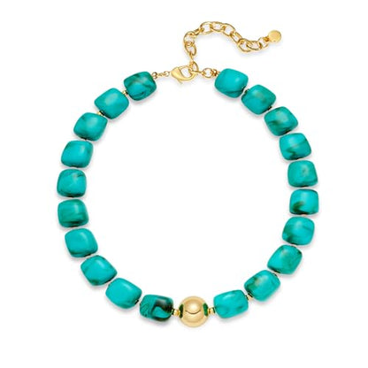 Multicolor Beaded Necklace,Chunky Cube Beaded Statement Necklace, Boho Resin Choker Necklace for Women,Lightweight & Cool, Suitable for Beach, Vacation, Daily Wear & Summer Parties - color: Turquoise