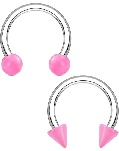 OUFER Horseshoe Septum Rings 16G, Internally Threaded Septum Piercing jewelry, G23 Titanium Pink Septum Piercing kit, Lip Helix Conch Cartilage Piercing Jewelry For Women Men - color: Pink