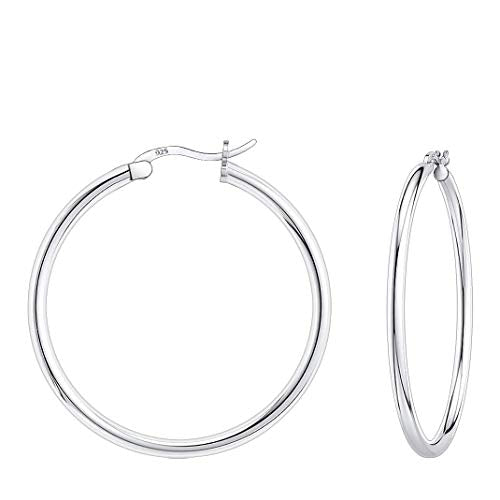 Savlano 925 Sterling silver Round Hoop Earrings for Women Comes in 30MM-65MM - size: 30 Millimeters