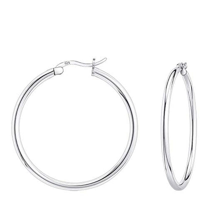 Savlano 925 Sterling silver Round Hoop Earrings for Women Comes in 30MM-65MM - size: 30 Millimeters