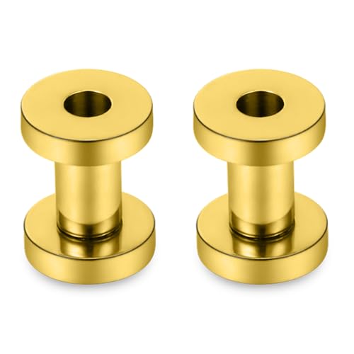 Astm F136 Titanium Ear Gauges Screw Fit Flesh Tunnels Plugs Gauges Earring Expander Stretcher Ear Tunnels For Ears 10G 8G 6G 4G 2G 0G 00G Plug Earrings Body Piercing Jewelry For Women Men - color: 6G Tunnels, Gold