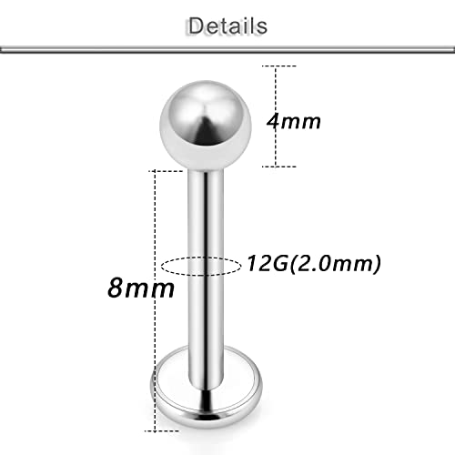 20G 18G 16G 14G 12G Lip Labret Monroe Medusa Nose Rings Stud 316L Surgical Steel Tragus Helix Cartilage Earring Tongue Cheek Piercing Jewelry Bars 6mm 8mm 10mm 12mm 14mm 16mm 19mm 18PCS - color: Silver, size: 12G - 8mm