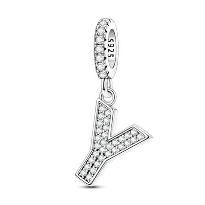 Hapour Letter 925 Sterling Silver Charm with Cubic Zirconia Alphabet A-Z Initial Dangle Charms Beads Pendent DIY Jewelry for Bracelets Necklace - color: Y