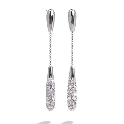 Trendy Silver Water Drop Dangle Earrings for Women - Sparkly Crystal Long Tassel Earrings