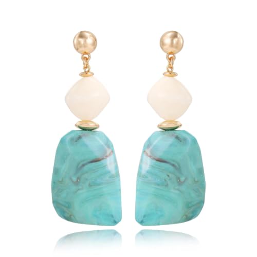 Coiris Statement Earrings for Women Chunky Acrylic Resin Dangle Stud Earrings Vintage Geometric Irregular Beaded Drop Earring for Daily Wear and Party Jewelry Gift - color: Turquoise