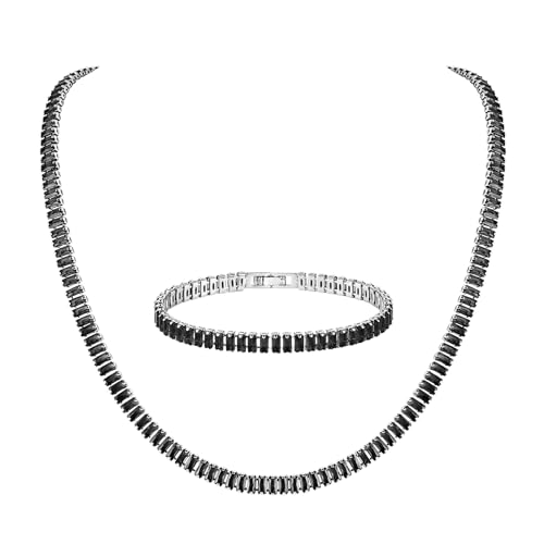 HZMAN Crystal Necklace Bracelet Jewelry Set for Women Dainty Rhinestone Choker Necklace Tennis Bracelet Cubic Zirconia Bridal Wedding Jewelry - color: Black